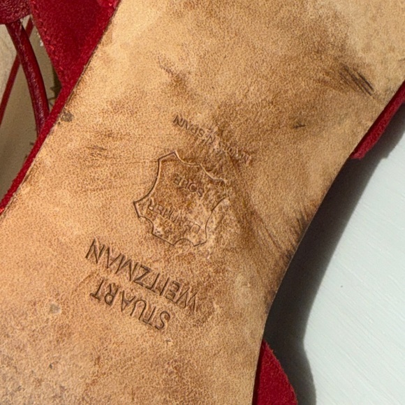 Stuart Weitzman Red Suede Lace-Up Flats / Ballet Flats - Picture 4 of 8